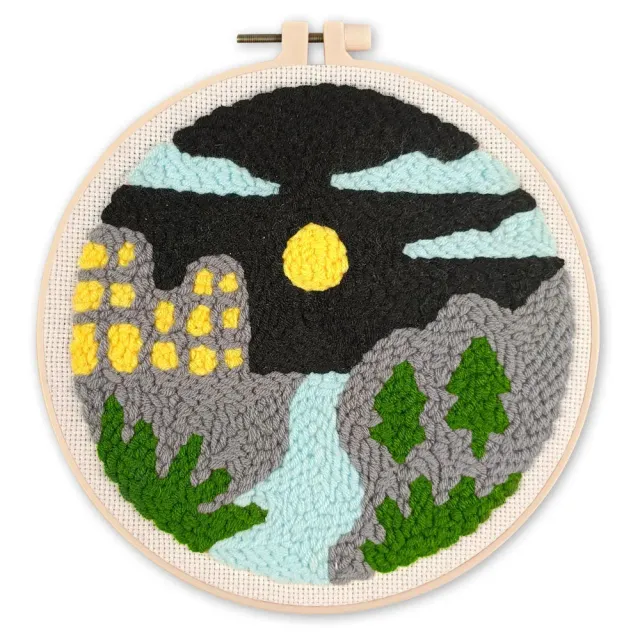Figured'Art Rivier bij nacht punch needle pakket 20x20 cm