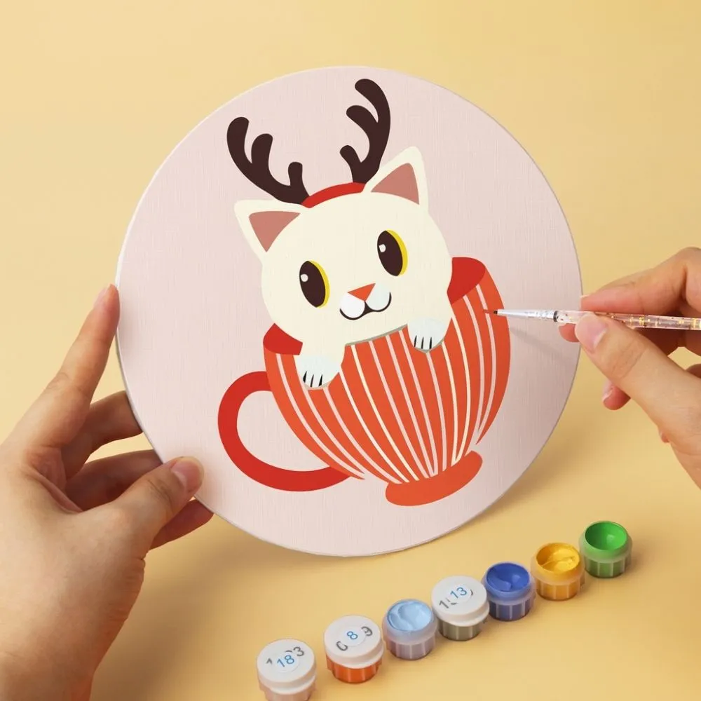 Figured'Art Mini Serie Katten in kerstmokken schilderen op nummer 6x Ø20cm kerst