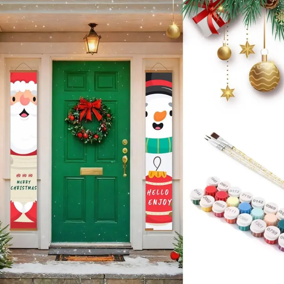 Figured'Art Sneeuwman Vreugde deur banner schilderen 20x120 cm kerst