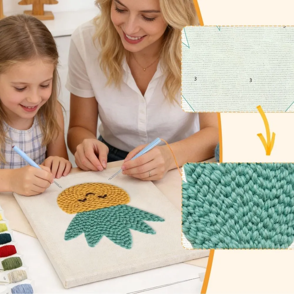 Figured'Art Zonnige Ananas punch needle pakket met frame katoen