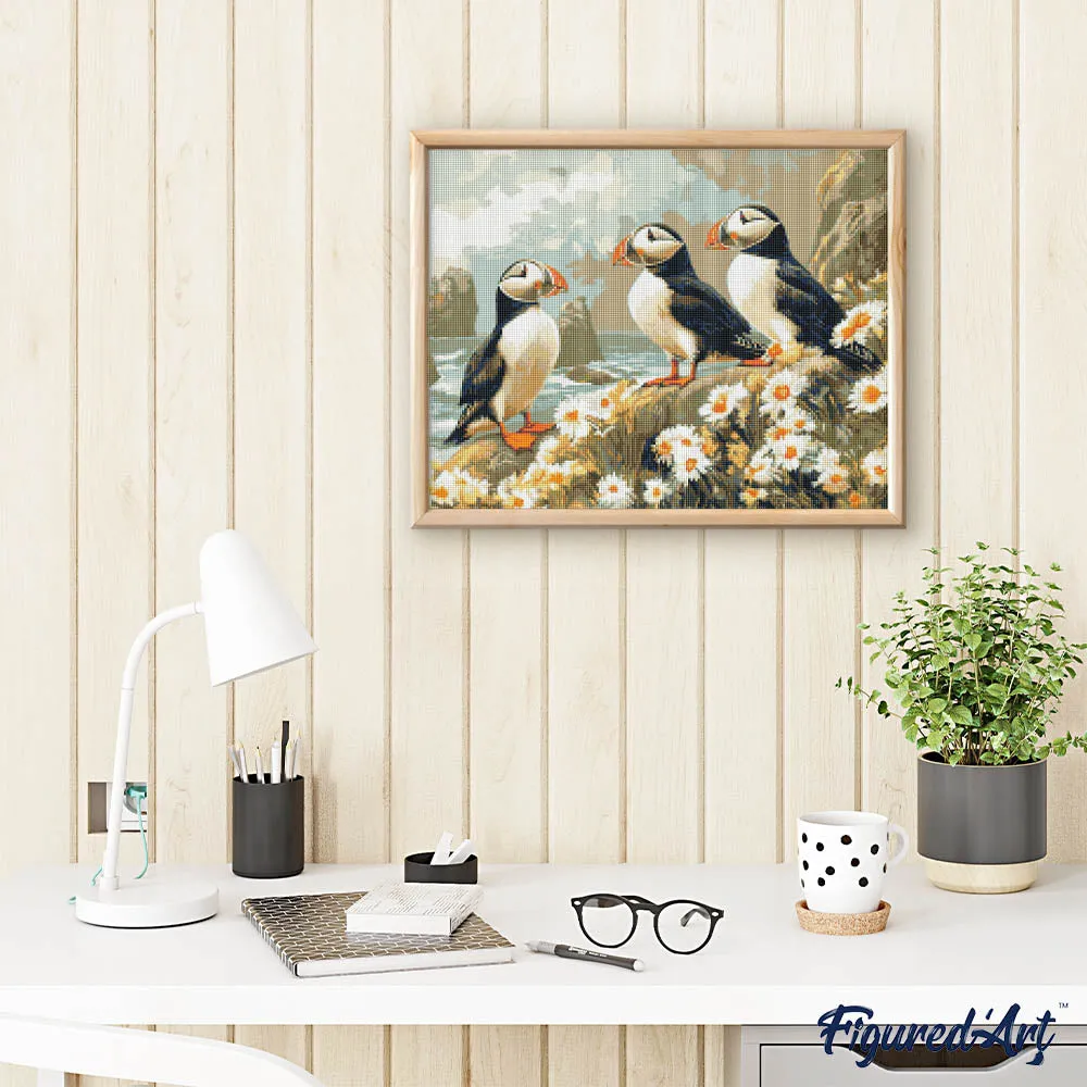 Figured'Art Papegaaiduiker Madeliefjesveld diamond painting 40x50cm