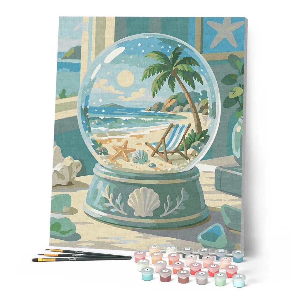 Figured'Art Sneeuwbol met Kuststrand schilderen op nummer 40x50 cm eenvoudig