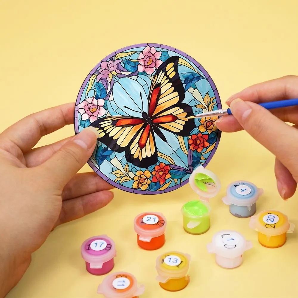 Figured'Art Vibrerende Vleugels schilderen op nummer onderzetters 10 cm 4 stuks