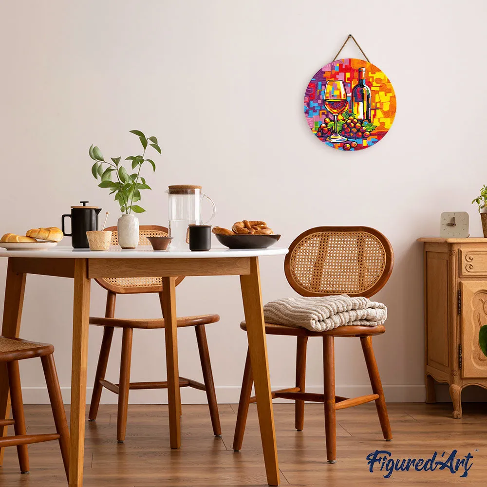 Figured'Art Wijn en Druiven diamond painting houten schijf 30cm