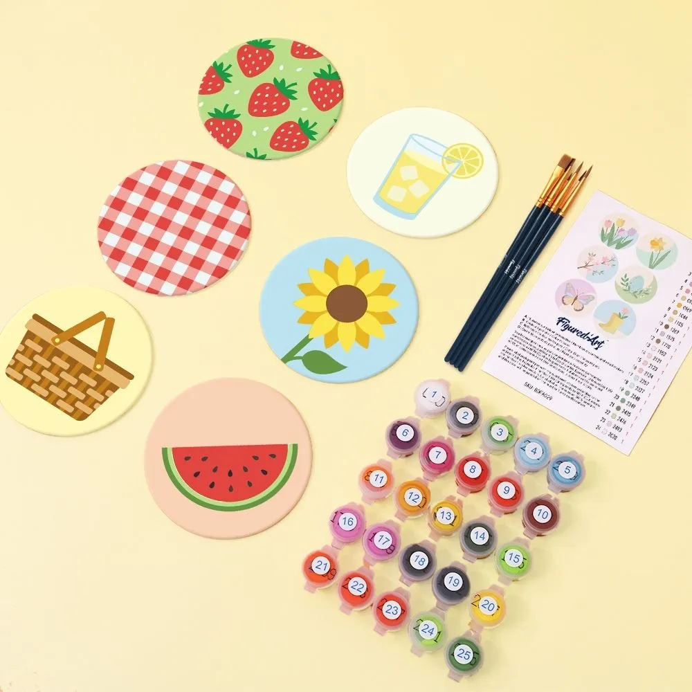 Figured'Art Zomerpicknick schilderen op nummer onderzetters 6 stuks