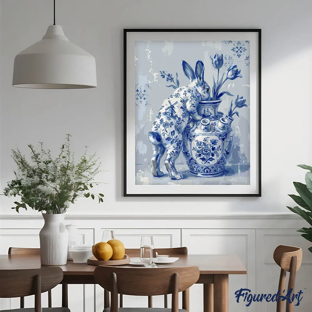 Figured'Art Konijn in Delft-stijl schilderen op nummer 40x50 cm