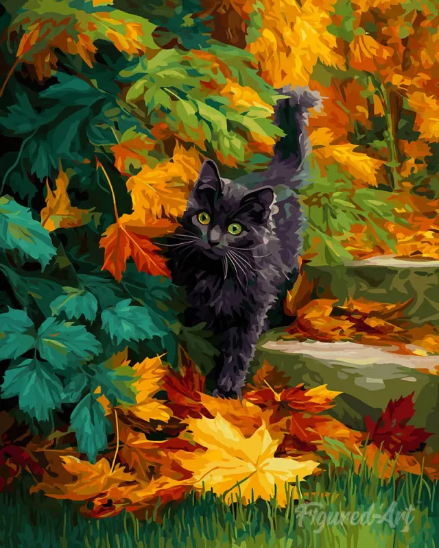 Figured'Art Diamond Painting Zwarte kat in de herfst 40x50 cm kat