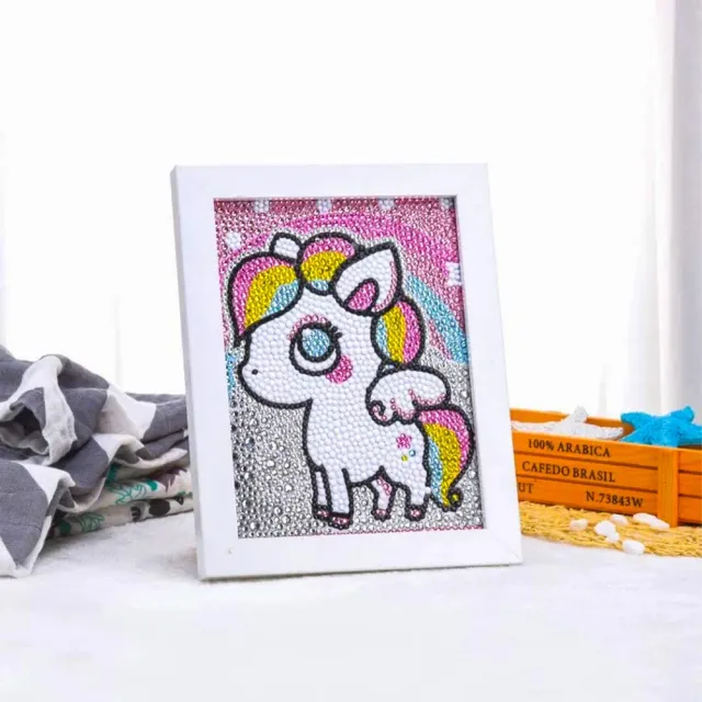 Figured'Art Eenhoorn diamond painting kinderen 15x20cm rond met lijst