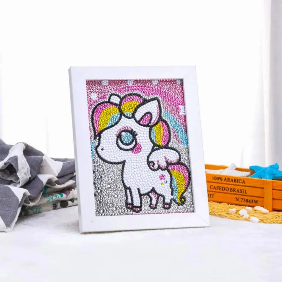 Figured'Art Eenhoorn diamond painting kinderen 15x20cm rond met lijst