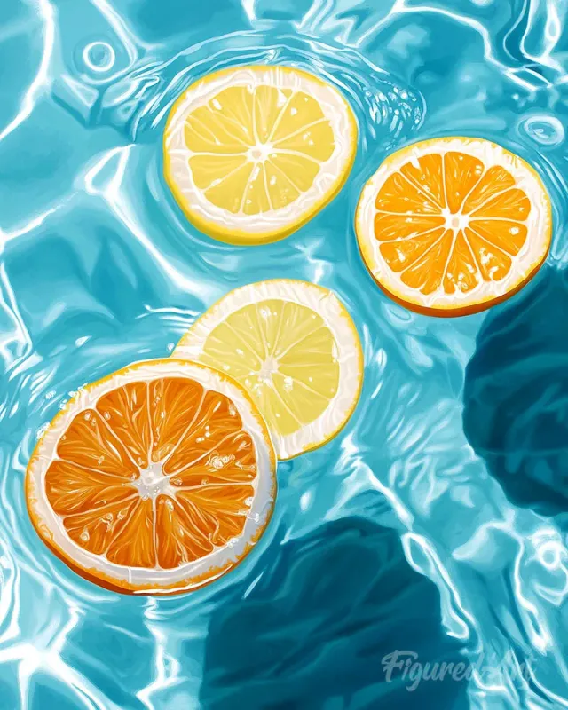 Figured'Art Zonnige citrusgolven schilderen op nummer 40x50 fruit