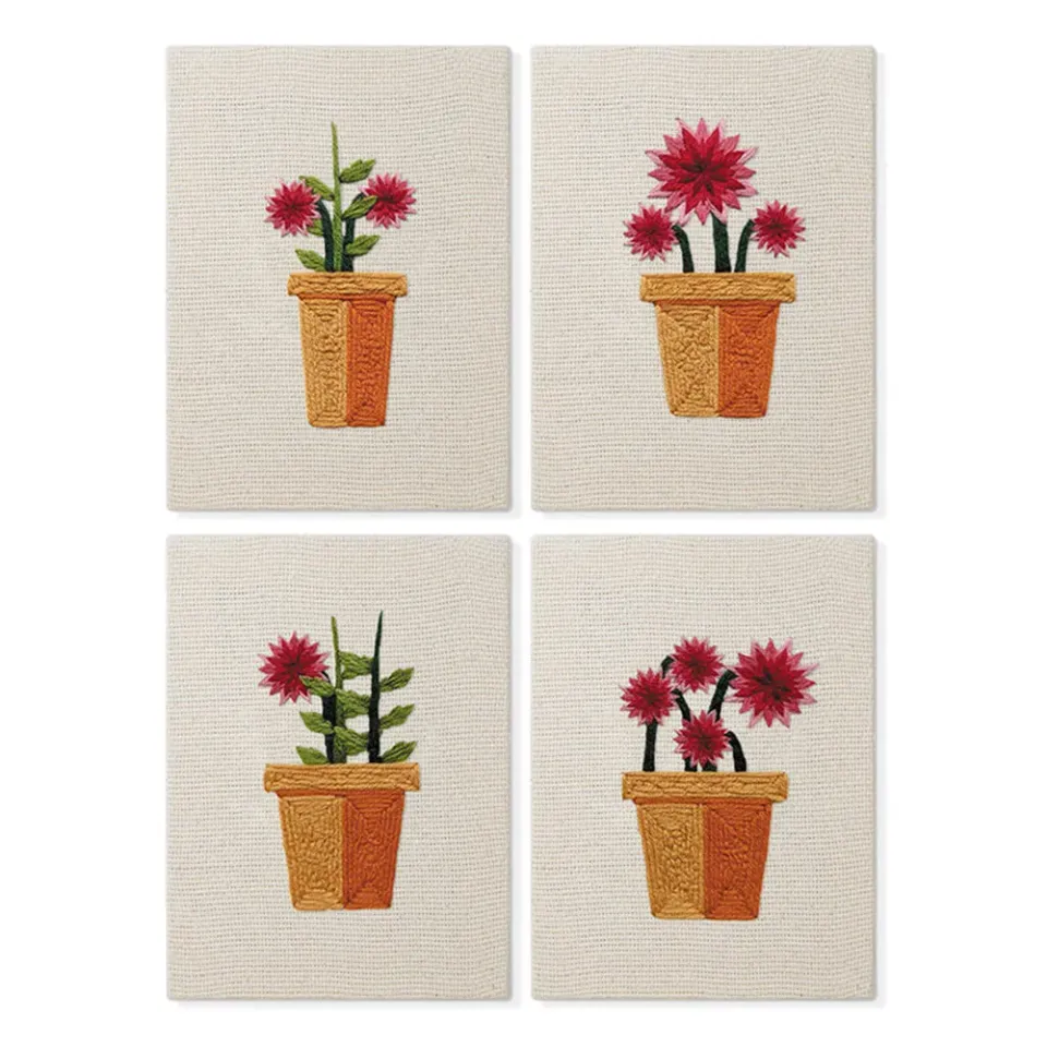 Figured'Art Bloeiende Mini Potjes 3 punch needle 4 stuks 15x20