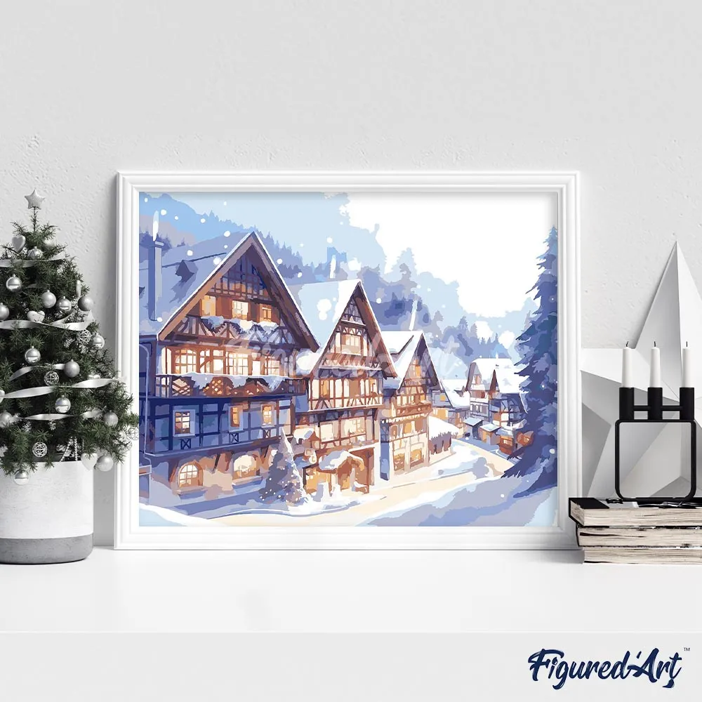 Figured'Art Besneeuwd Dorp schilderen op nummer 40x50 cm winter