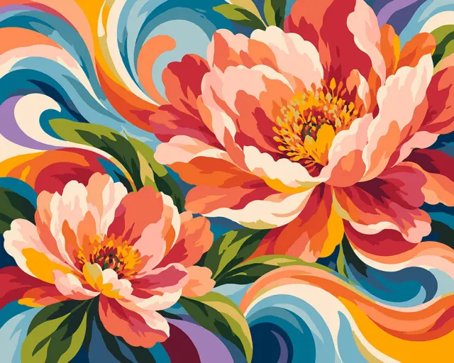 Figured'Art Bloemengolven schilderen op nummer abstract bloemen