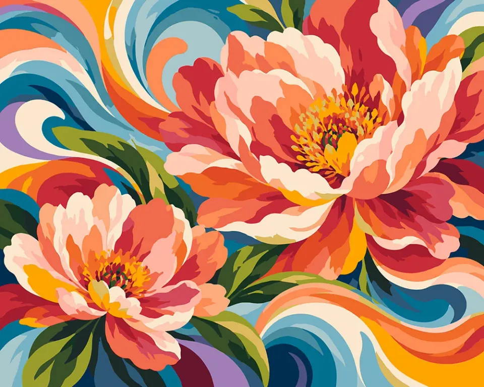 Figured'Art Bloemengolven schilderen op nummer abstract bloemen