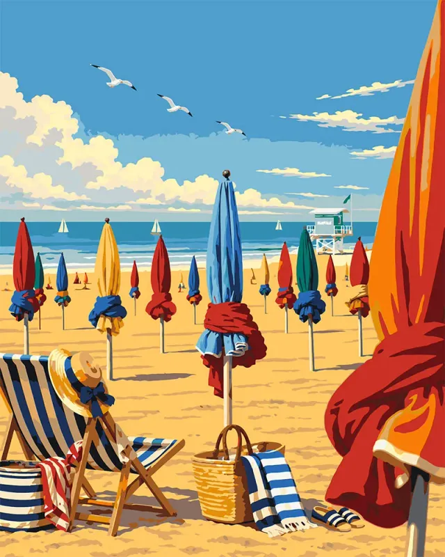 Figured'Art Strand van Deauville Normandië schilderen op nummer 40x50 cm