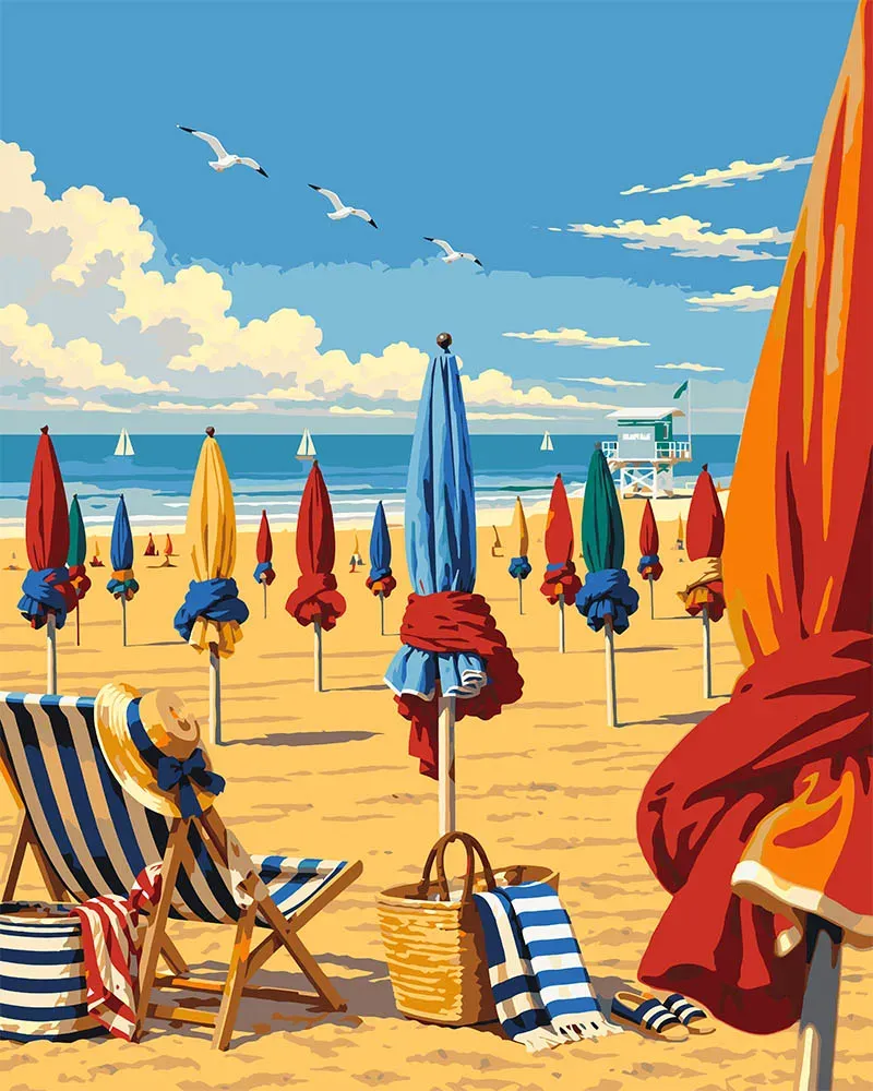 Figured'Art Strand van Deauville Normandië schilderen op nummer 40x50 cm
