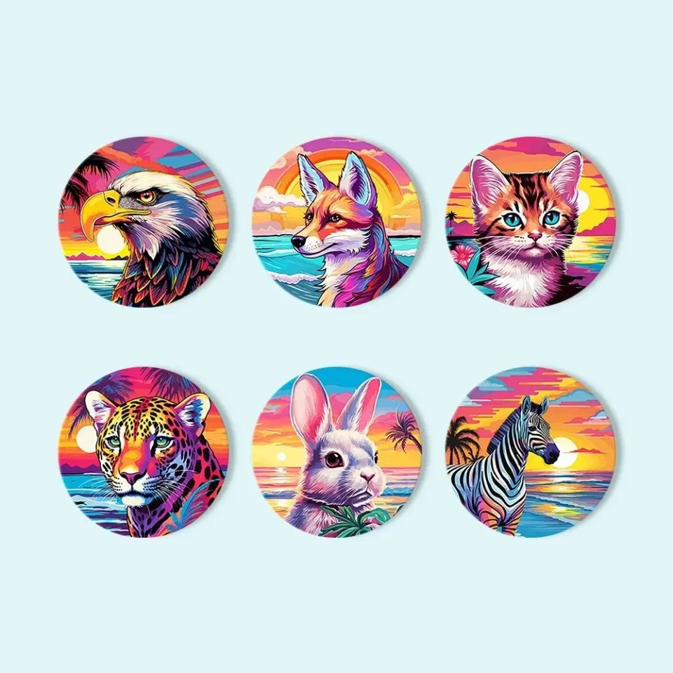 Figured'Art Fauna Pop Art schilderen op nummer onderzetters 10cm 6st