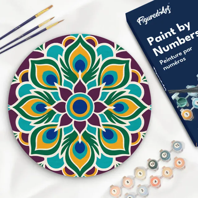 Figured'Art Pauwenmandala Schilderen op Nummer Hout 30 cm