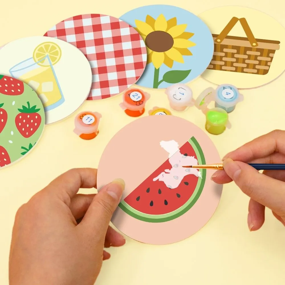 Figured'Art Zomerpicknick schilderen op nummer onderzetters 6 stuks