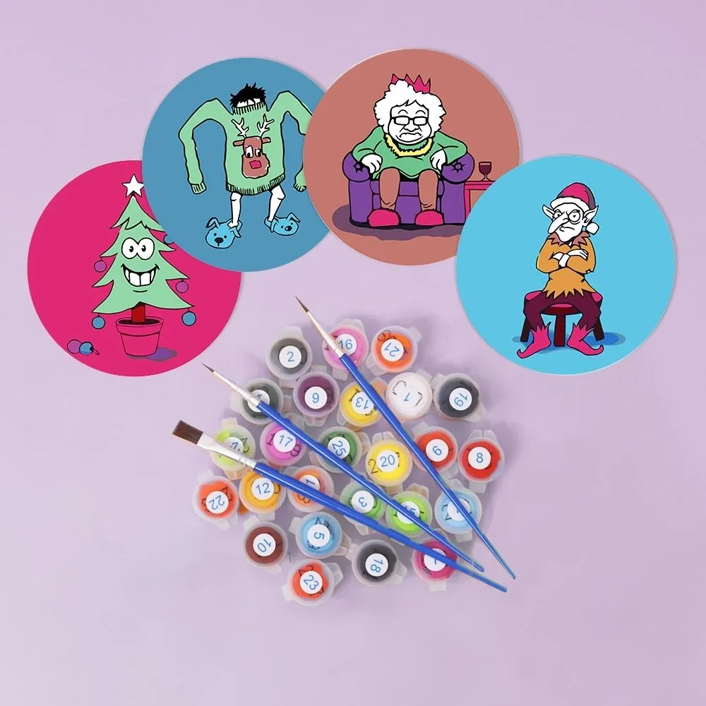 Figured'Art Creatief Kerstcadeau 2 schilderen op nummer onderzetters 10cm 4 stuks