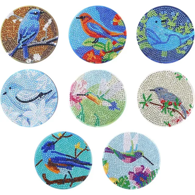 Figured'Art Vogels diamond painting onderzetters 10x10cm 8 stuks