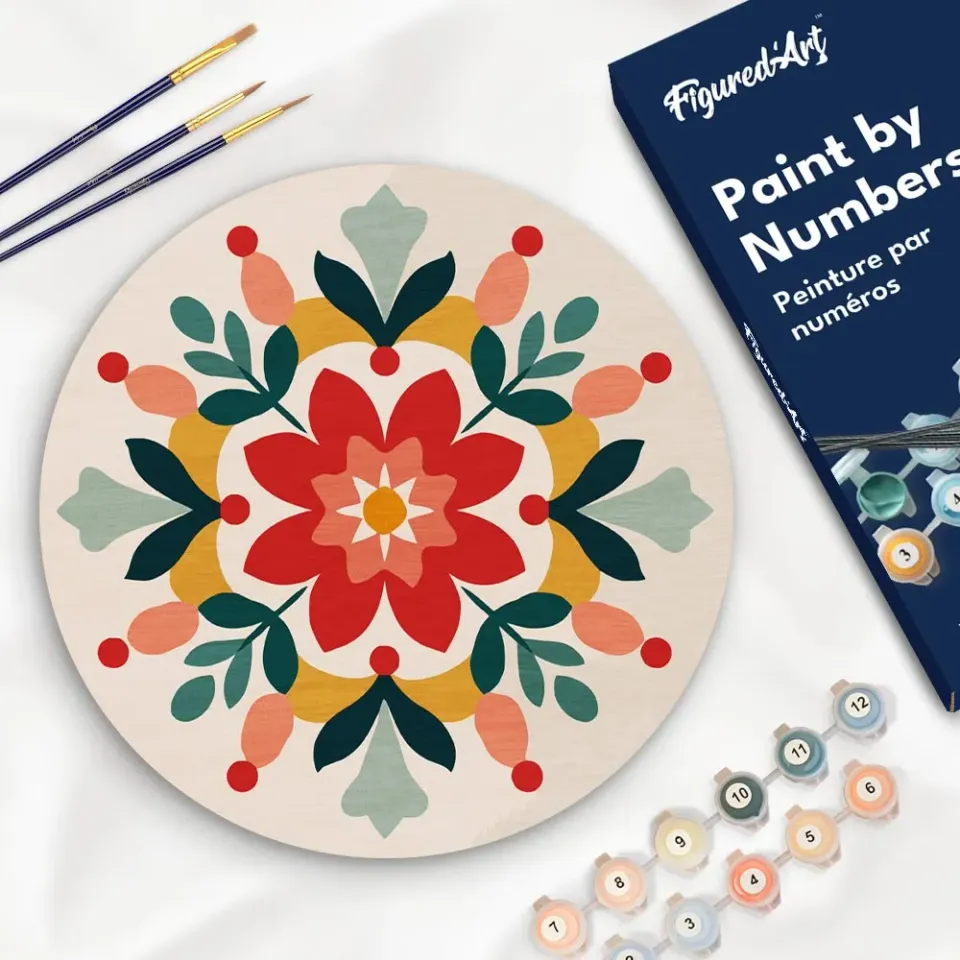 Figured'Art Wintermandala schilderen op nummer houten schijf 30cm rond
