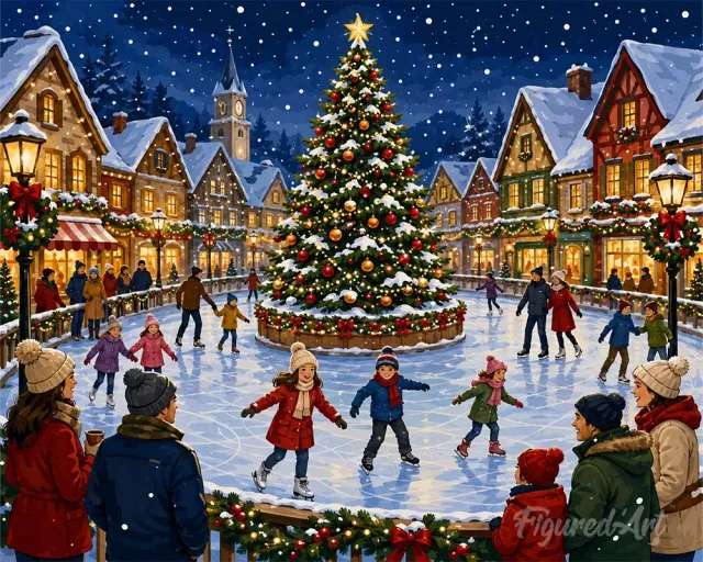 Figured'Art Feestelijk dorp schilderen op nummer 40x50 cm winter