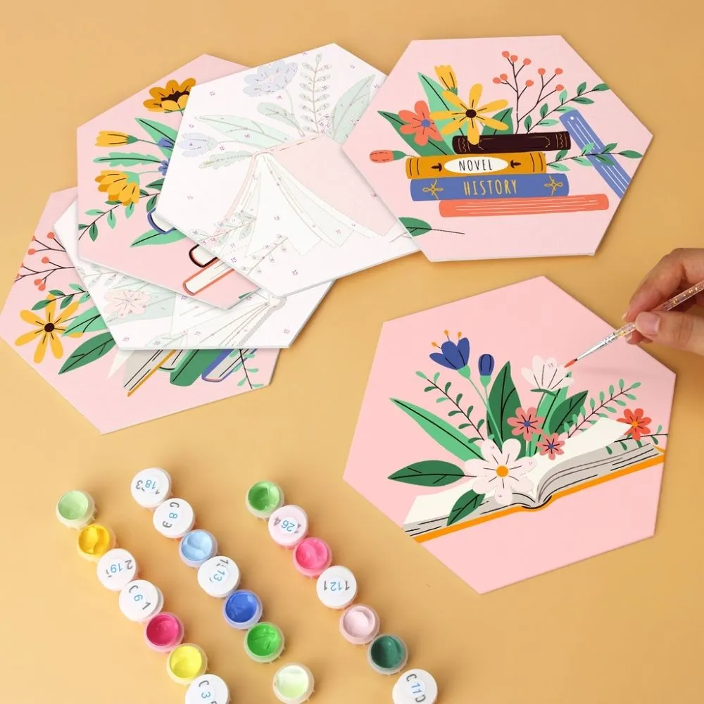 Figured'Art Boeken in bloei mini schilderen op nummer zeshoek 6st