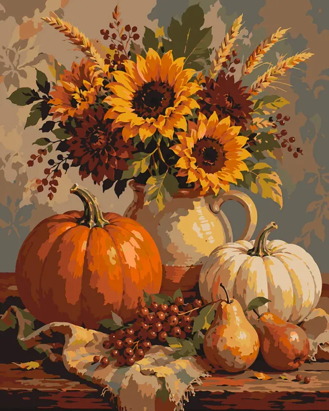 Figured'Art Stilleven Pompoen Zonnebloem schilderen op nummer 40x50 cm