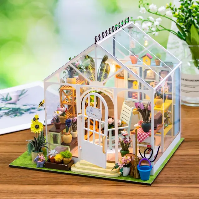 Figured'Art Zonnige Bloem miniatuurhuisje met led