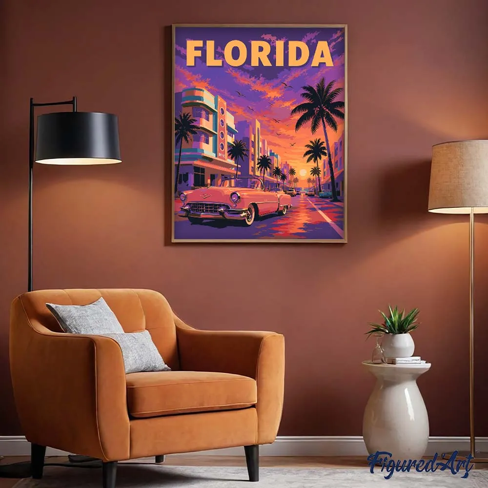 Figured'Art Vintageposter Florida schilderen op nummer 40x50 cm paars