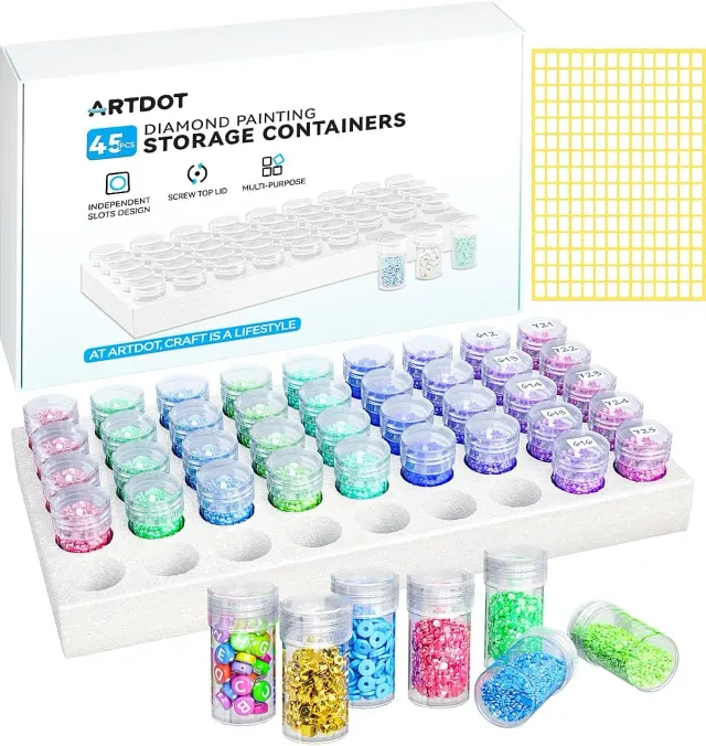 ARTDOT 45 vakjes diamond painting opbergdoos met labels