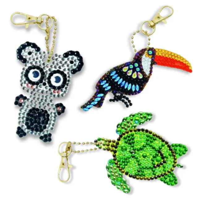 Craft Buddy Crystal Art Exotic Animals sleutelhanger 3 stuks