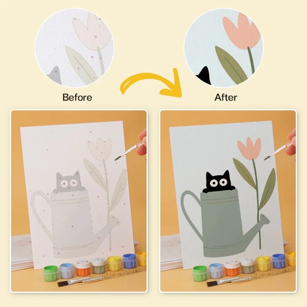 Figured'Art Mini Serie Nieuwsgierige zwarte katten schilderen op nummer 15x20cm 6 stuks