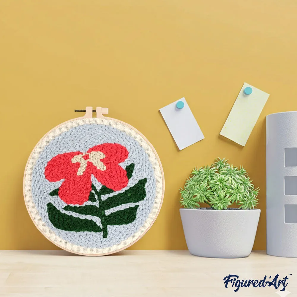 Figured'Art Punch Needle Hibiscus borduurpakket 20cm katoen wol beginners