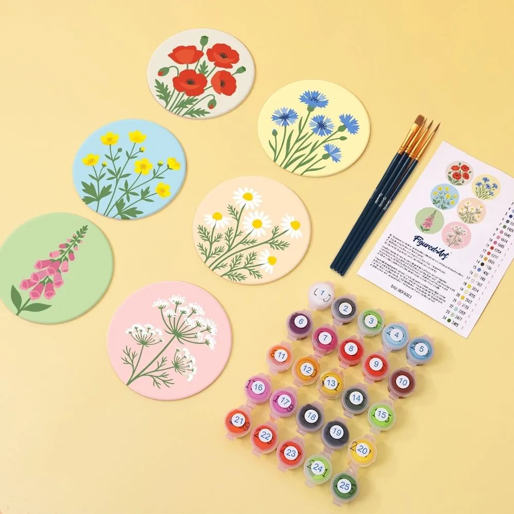 Figured'Art Wilde Bloemen onderzetters schilderen op nummer 6 stuks