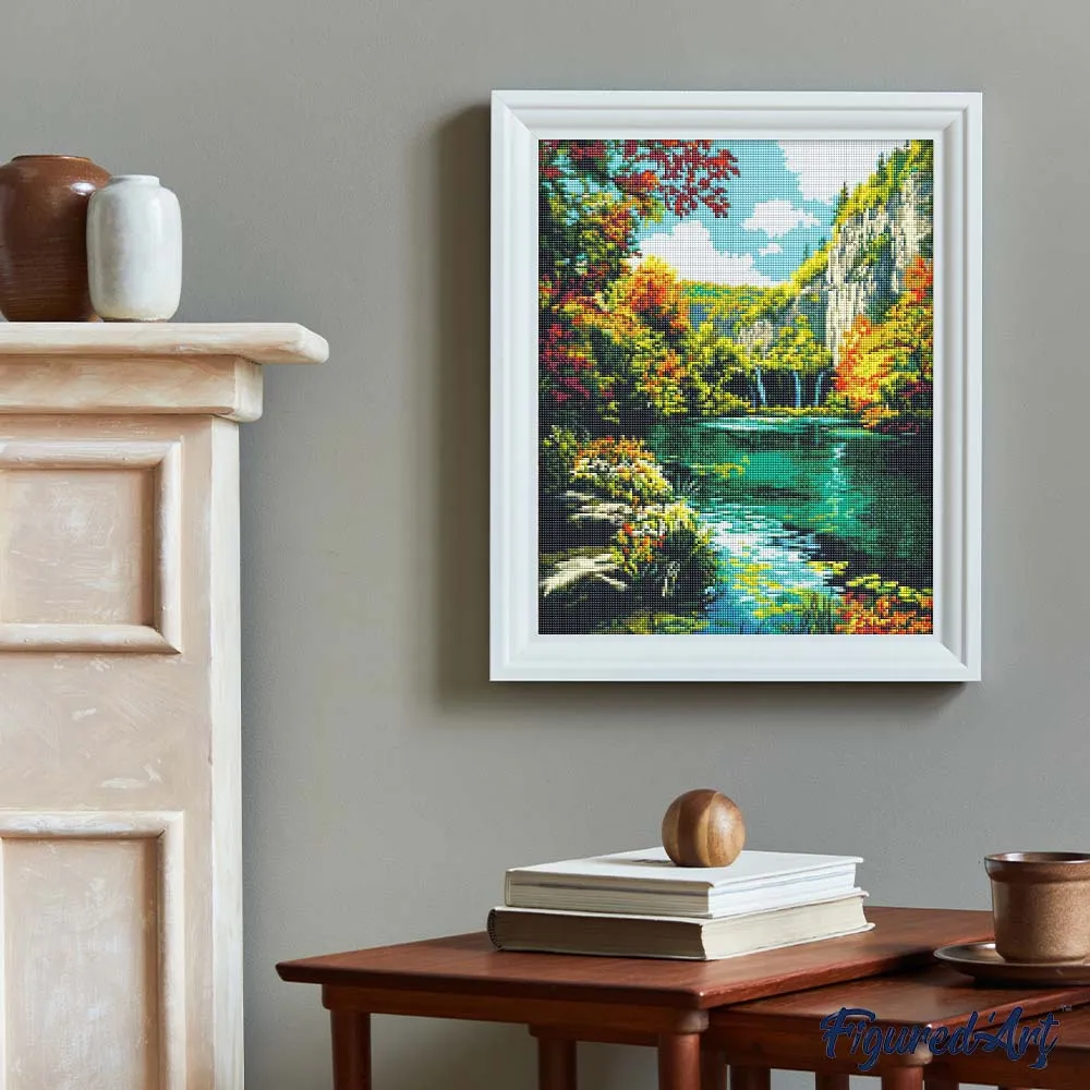 Figured'Art Smaragdmeer in de herfst diamond painting 40x50 cm