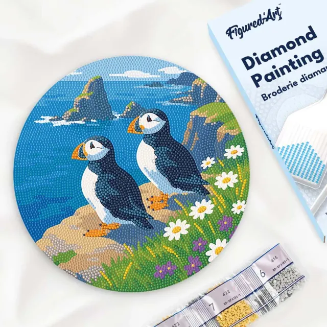 Figured'Art Papegaaiduiker oceaankliffen diamond painting hout 30 cm