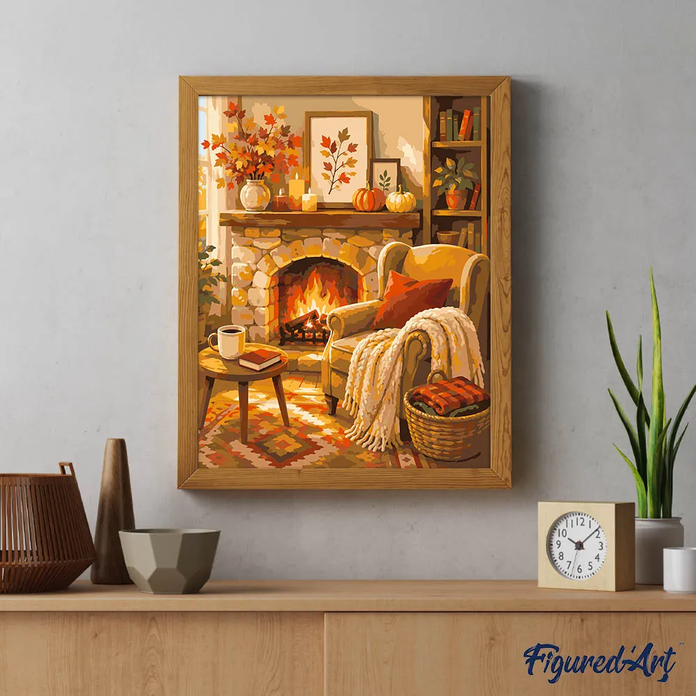 Figured'Art Gezellige Haard Schilderen op Nummer 40x50 Acryl