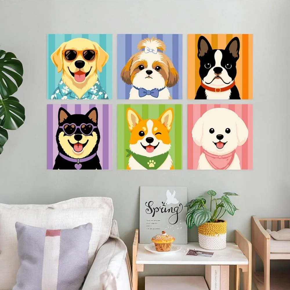 Figured'Art Puppygalerij schilderen op nummer 20x20cm 6 stuks