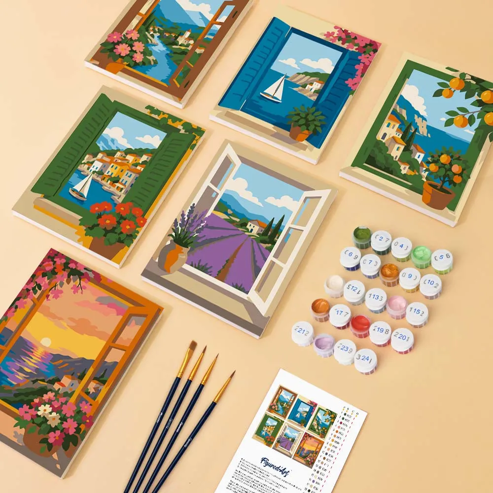 Figured'Art Mini Uitzichten door het Raam schilderen op nummer 6 stuks