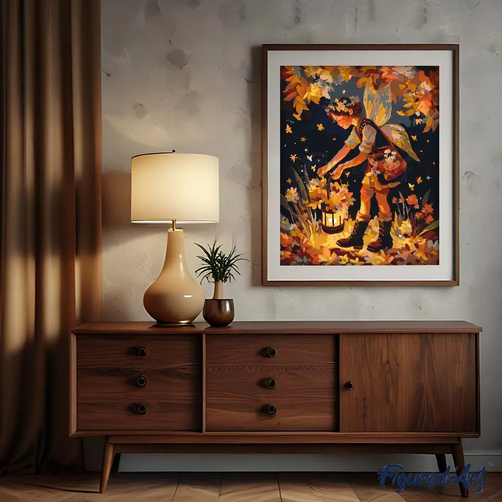 Figured'Art Schattige Herfstfee Schilderen op Nummer 40x50 fantasie