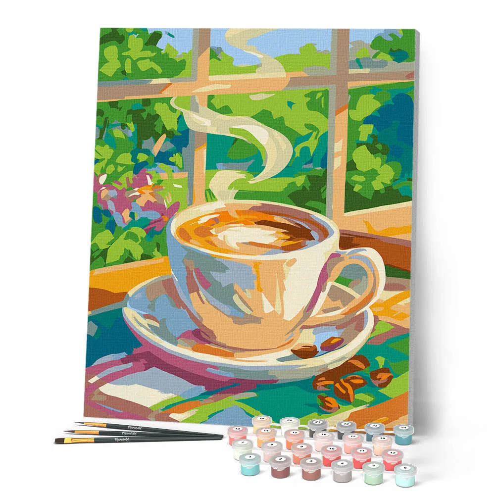 Figured'Art Koffie en zonneschijn schilderij 40x50 cm stilleven