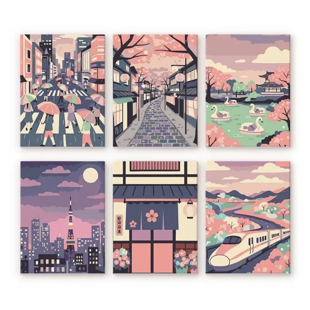Figured'Art Tokio in Bloei schilderen op nummer 15x20 6 stuks