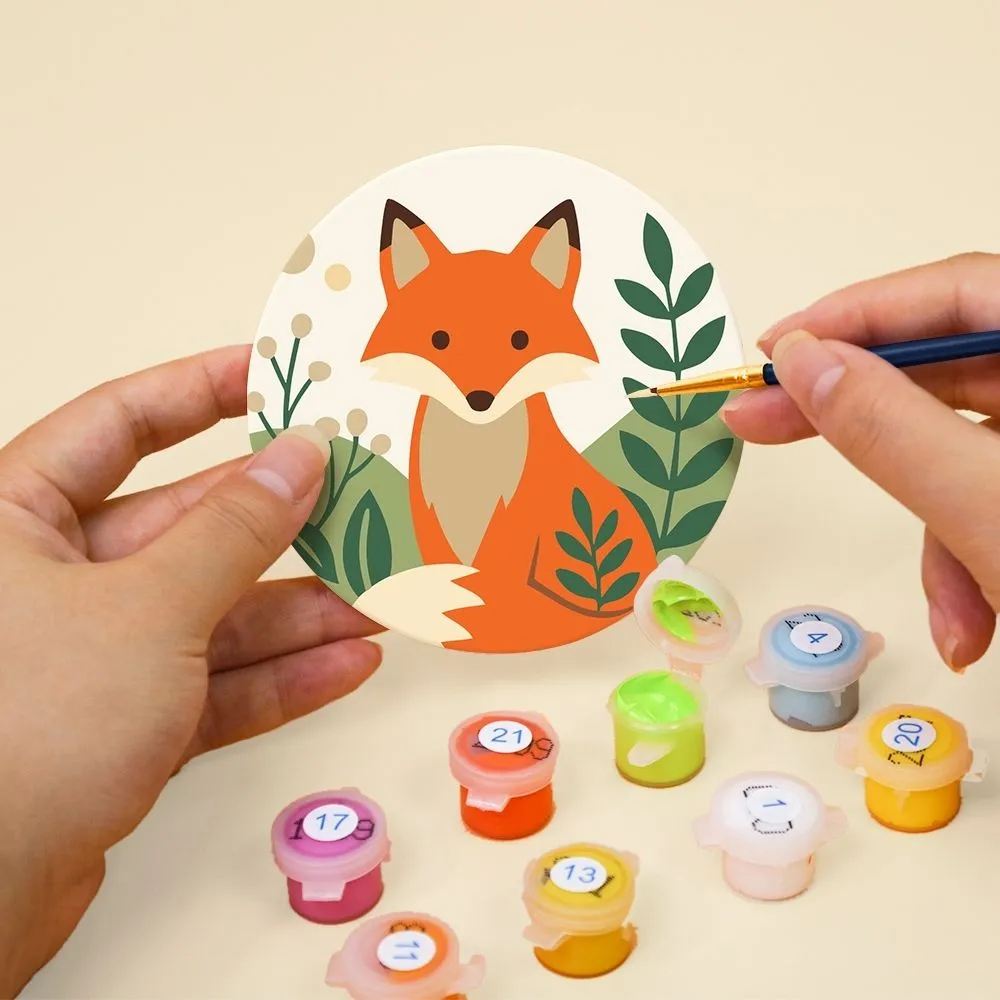 Figured'Art Bosvrienden Schilderen op Nummer Onderzetters 10cm 6 Stuks Dieren