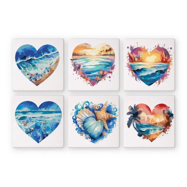 Figured'Art Romantische Strandscènes mini schilderen op nummer 15x15cm 6 stuks