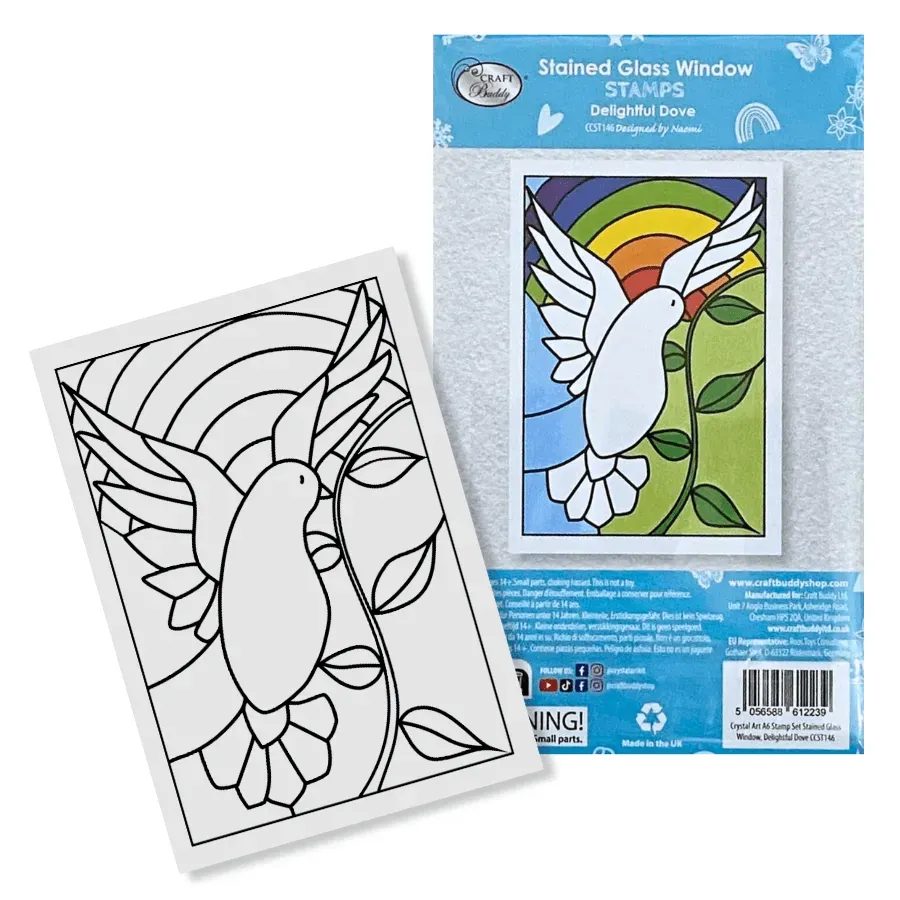 Craft Buddy Delightful Dove stempelset A6 glas-in-lood