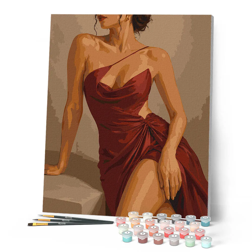 Figured'Art Schilderen op Nummer De Rode Jurk canvas 40x50 cm vrouw