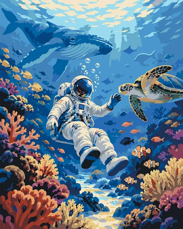 Figured'Art Avontuur van de Astronaut in het Koraalrif schilderen op nummer 40x50 cm