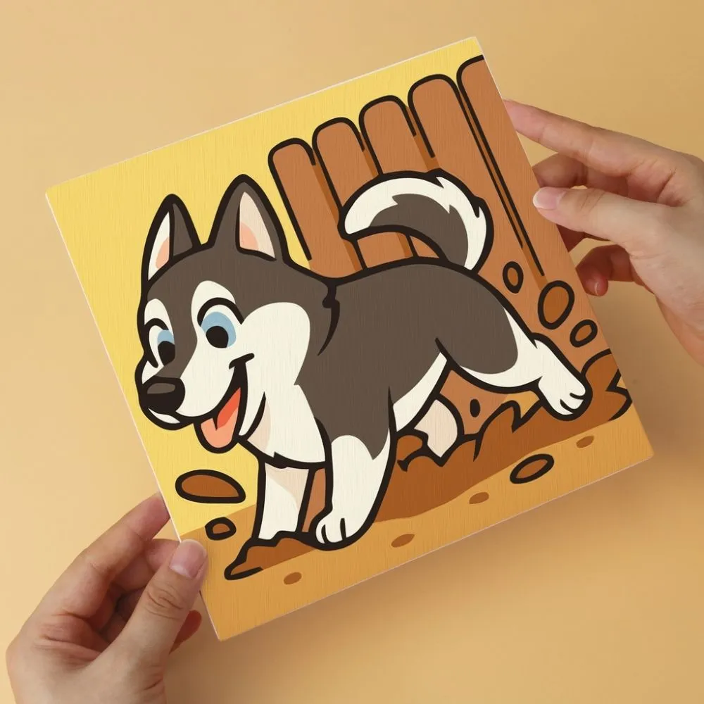 Figured'Art Mini Husky-spirit schilderen op nummer 20x20cm 6 stuks
